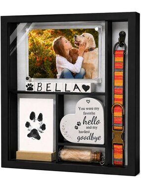 Pet Memorial Shadow Box Frame with Paw Print Kit - 11x12 Keepsake Display